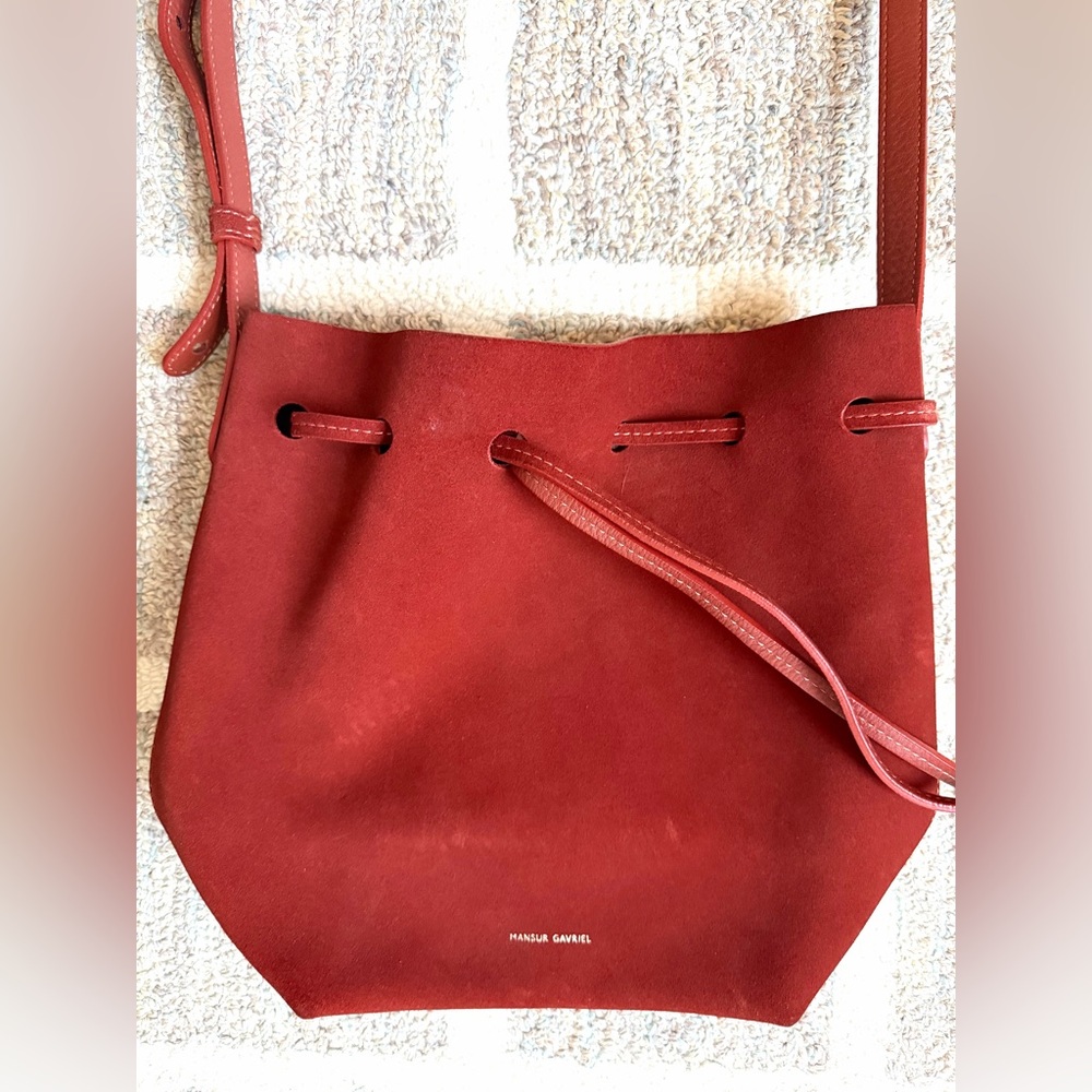 Mansur Gavriel Red Suede Drawstring Crossbody lik… - image 3